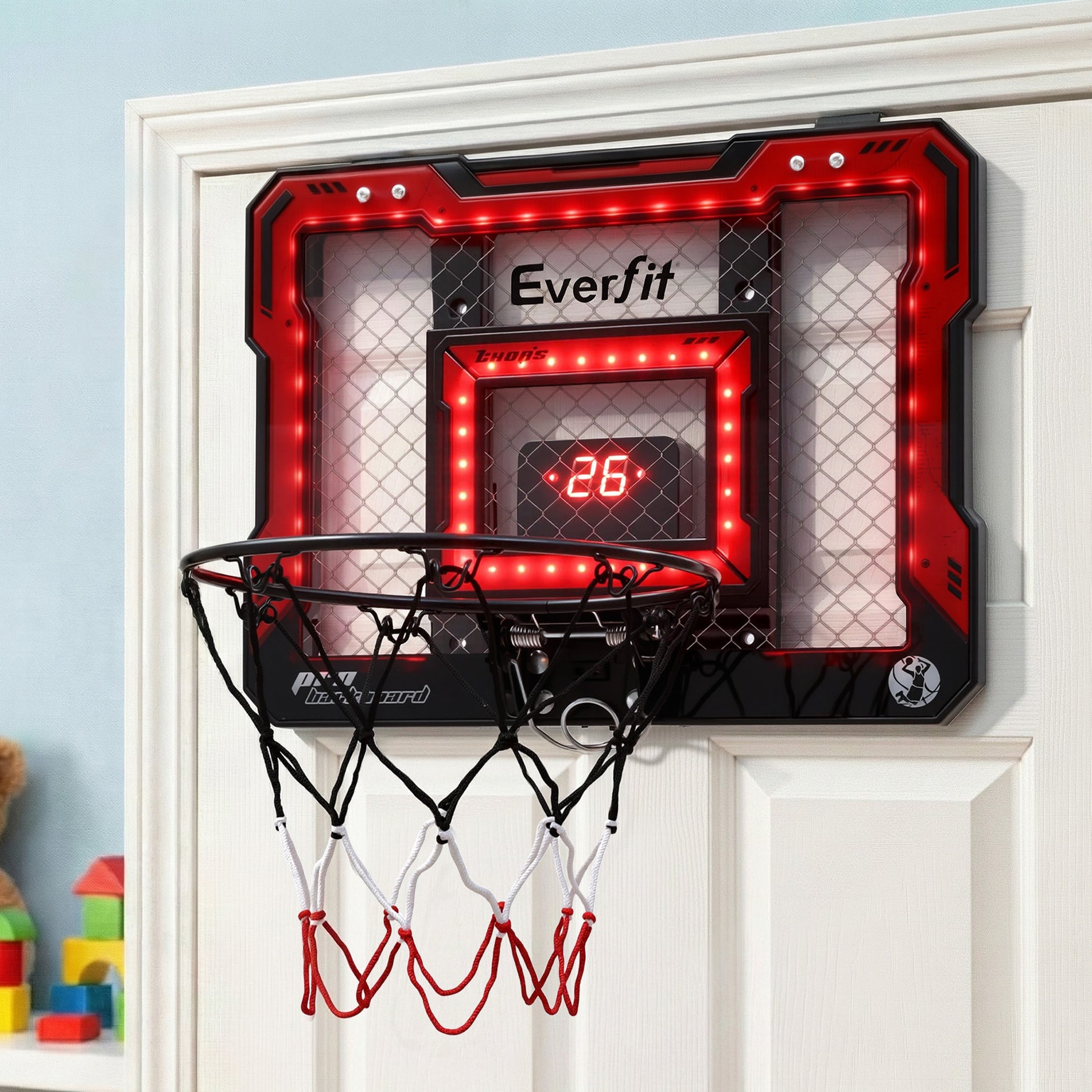 Everfit Mini Basketball Hoop Over Door Indoor LED Scoreboard Kids Set 40x30cm - Image 8