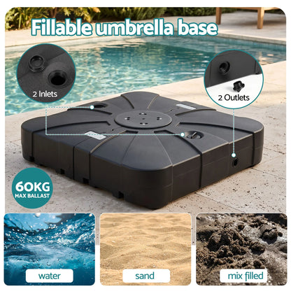 Instahut Outdoor Umbrella Base 2 Fillable 60kg Cantilever Umbrella Base with Wheels 84cm - Image 5