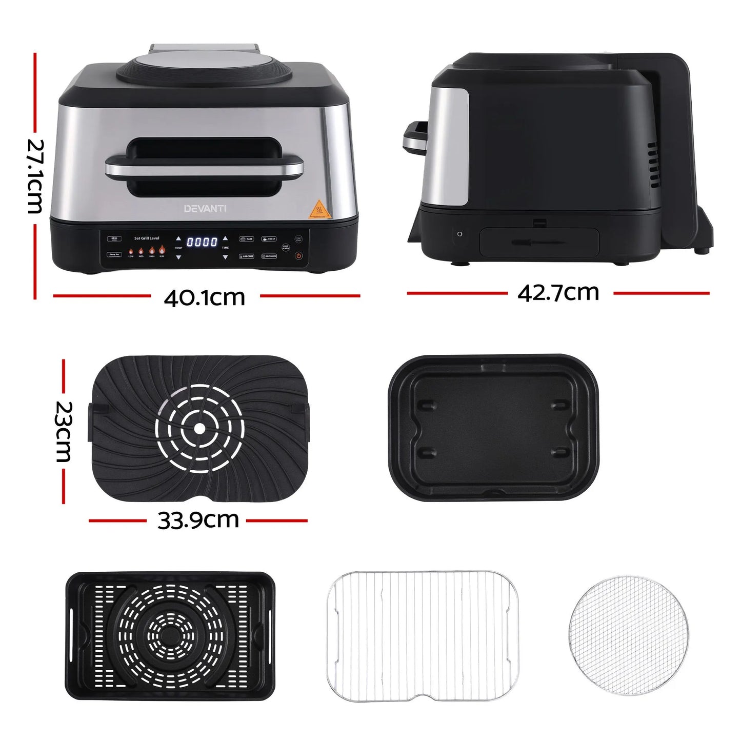 Devanti 5-in-1 Electric BBQ Grill Air Fryer, 2200W 8L Smart Thermometer - Image 2