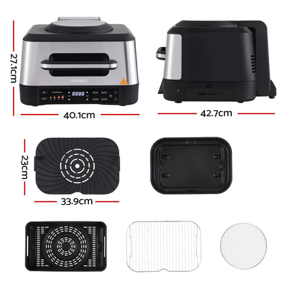 Devanti 5-in-1 Electric BBQ Grill Air Fryer, 2200W 8L Smart Thermometer - Image 2