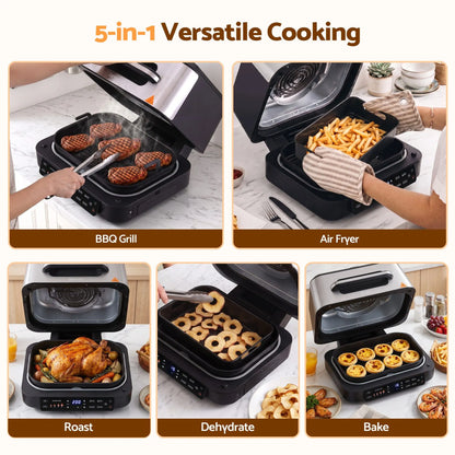 Devanti 5-in-1 Electric BBQ Grill Air Fryer, 2200W 8L Smart Thermometer - Image 4