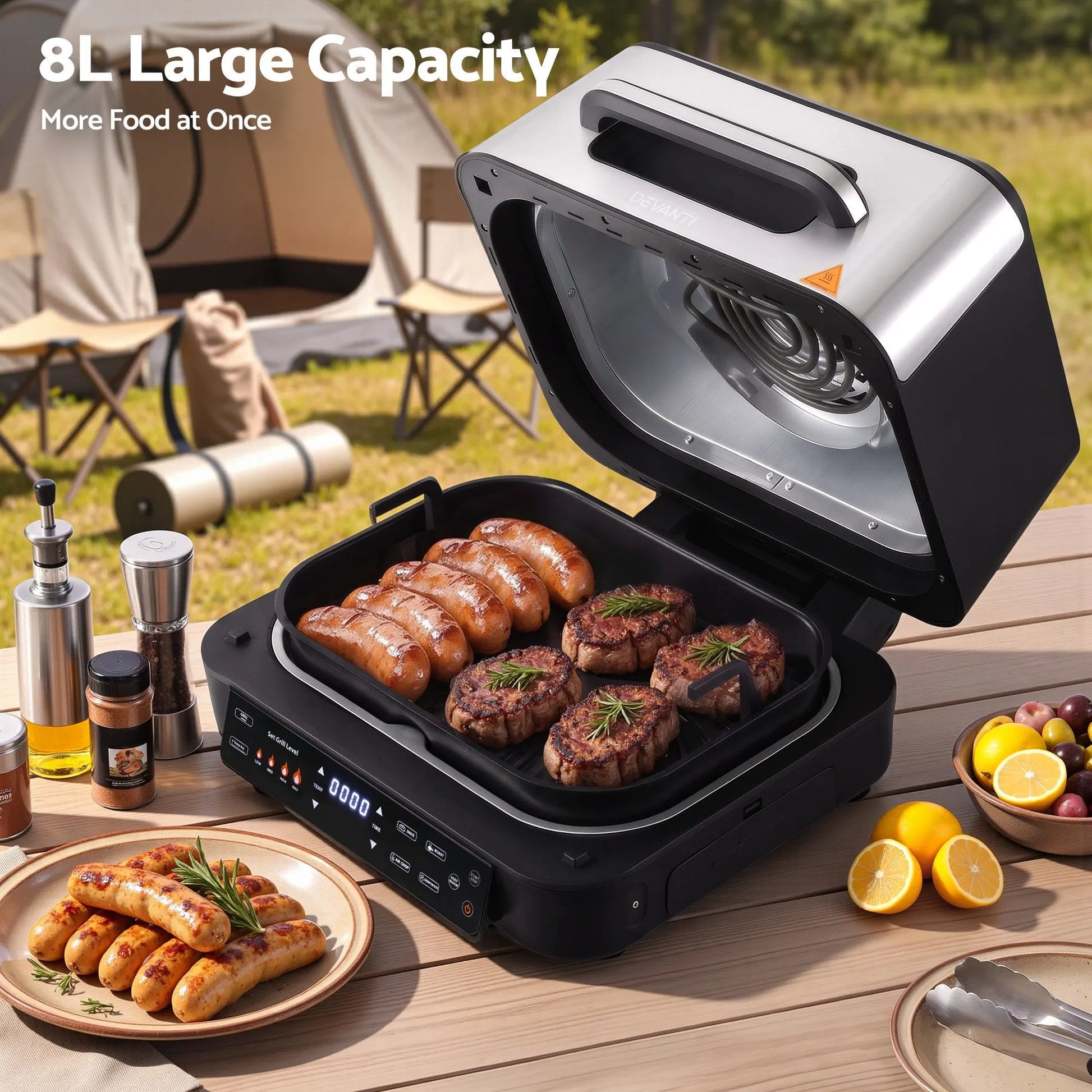 Devanti 5-in-1 Electric BBQ Grill Air Fryer, 2200W 8L Smart Thermometer - Image 6