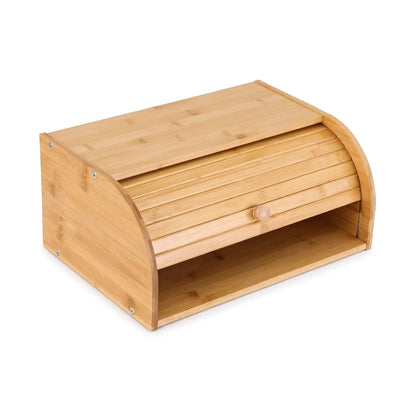 Artiss Bamboo Bread Box Bin Roll Top Kitchen Countertop Storage 45cm Natural - Image 8
