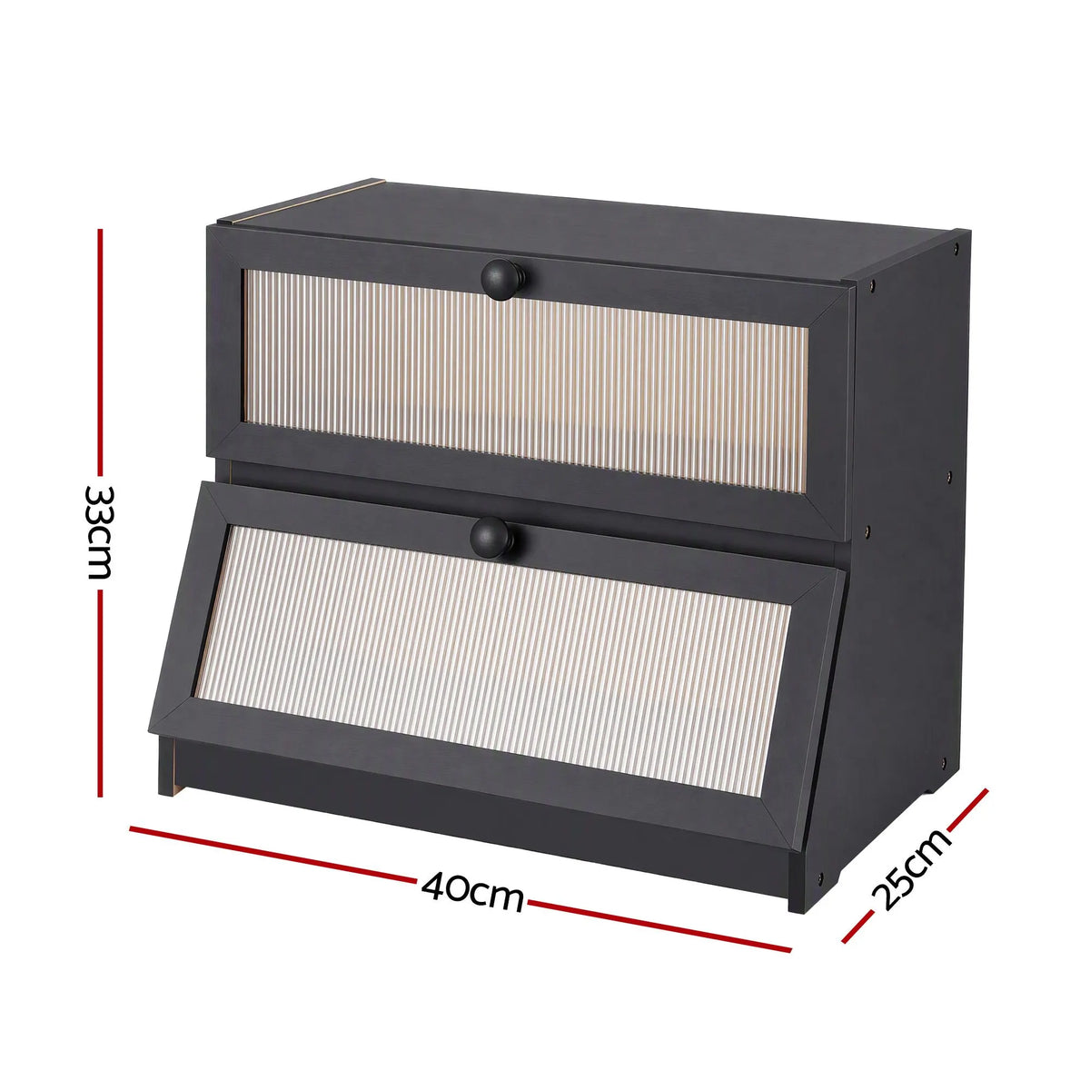 Artiss Bamboo Bread Box 2-Tier Kitchen Countertop Storage 40cm Black - Image 2
