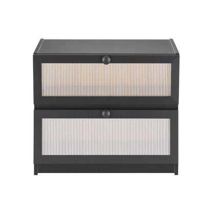 Artiss Bamboo Bread Box 2-Tier Kitchen Countertop Storage 40cm Black - Image 3