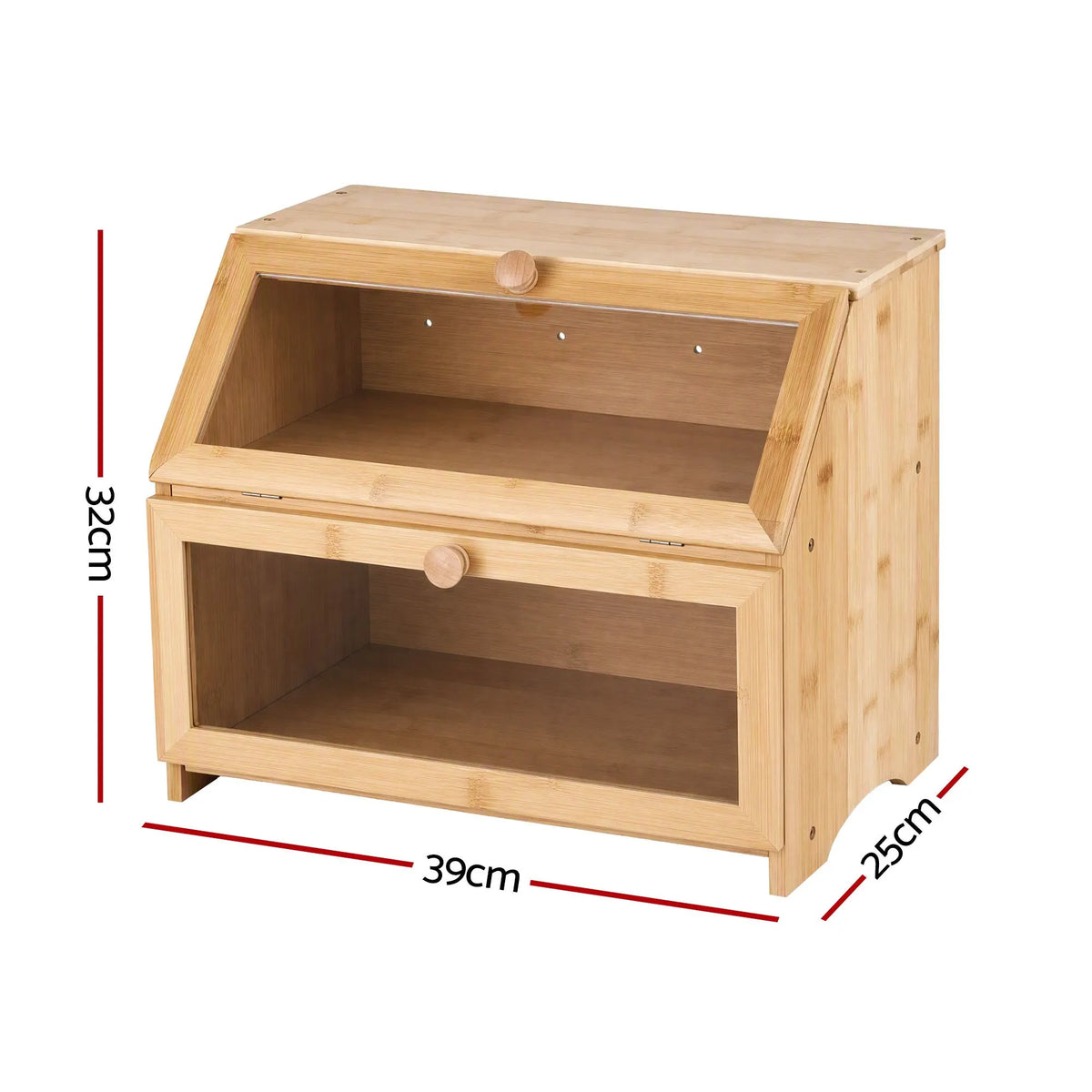 Artiss Bamboo Bread Box 2-Tier Kitchen Countertop Storage 39cm Natural - Image 2