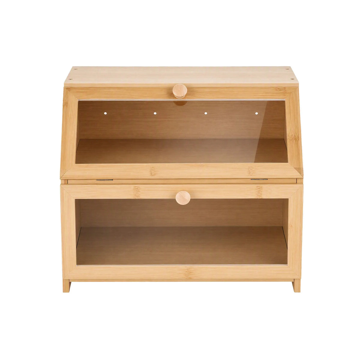 Artiss Bamboo Bread Box 2-Tier Kitchen Countertop Storage 39cm Natural - Image 3