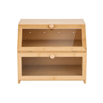 Artiss Bamboo Bread Box 2-Tier Kitchen Countertop Storage 39cm Natural - Image 3