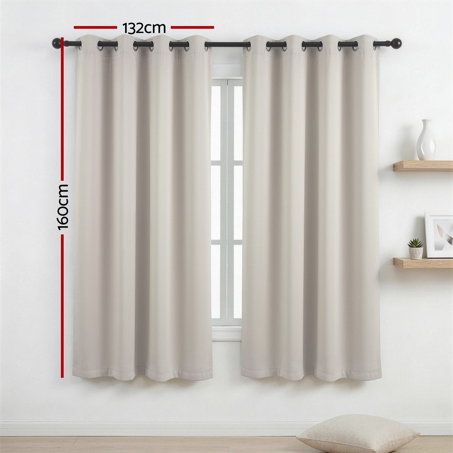 Artiss Blockout Curtains 2X 132x160cm Thermal Insulated Eyelet Drapes Beige - Image 3