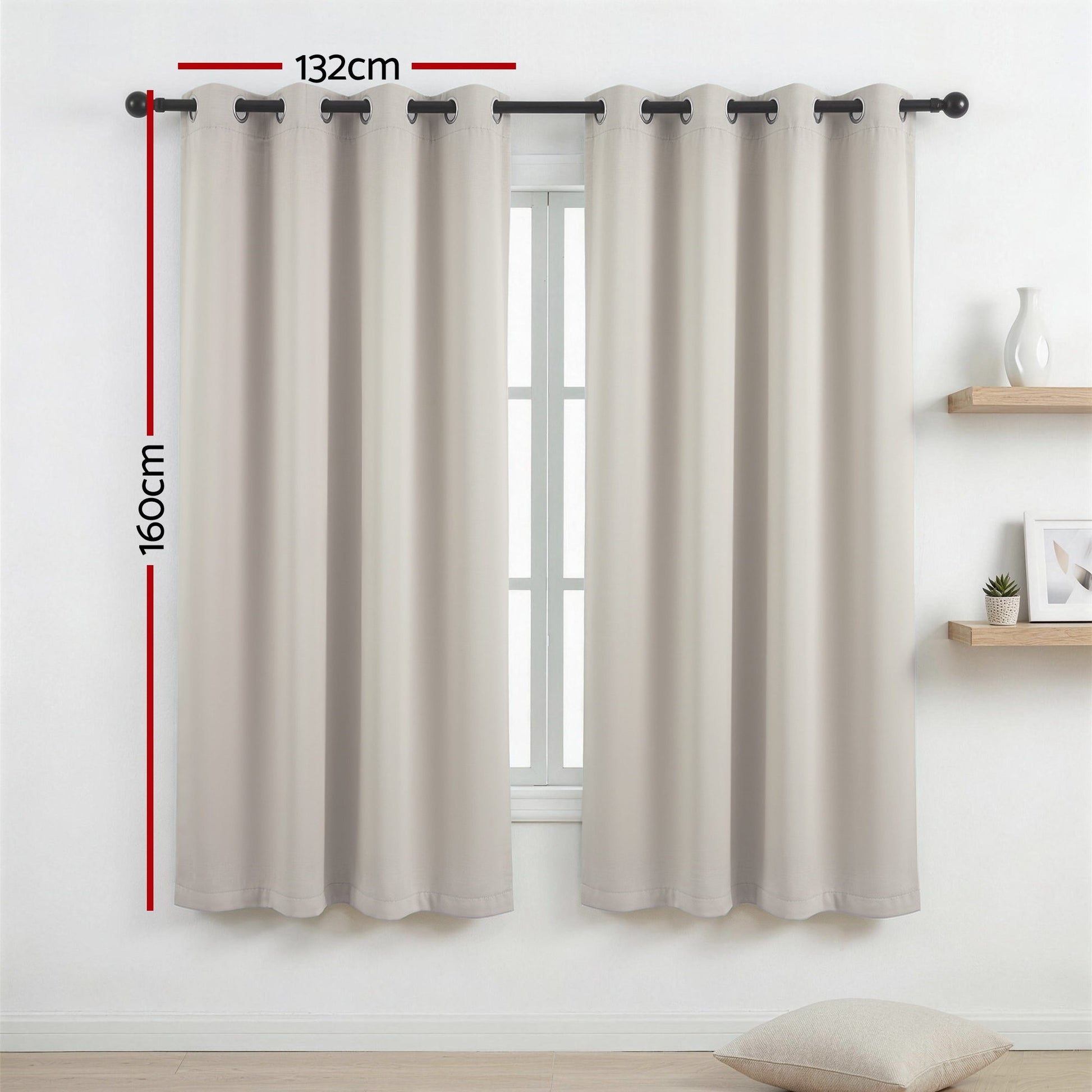 Artiss Blockout Curtains 2X 132x160cm Thermal Insulated Eyelet Drapes Beige - Image 3