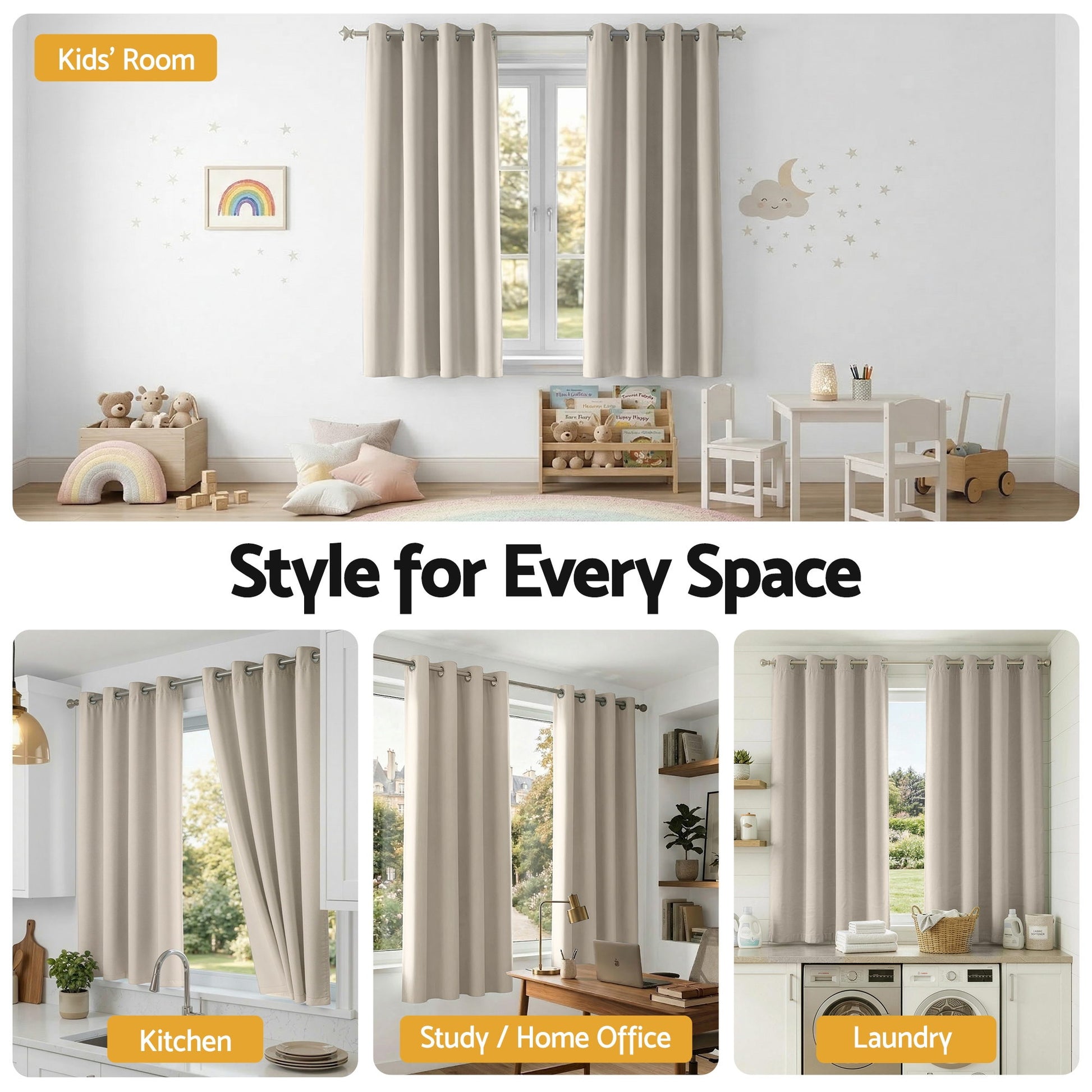 Artiss Blockout Curtains 2X 132x160cm Thermal Insulated Eyelet Drapes Beige - Image 7