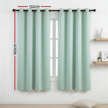 Artiss Blockout Curtains 2X 132x160cm Thermal Insulated Eyelet Drapes Green - Image 3