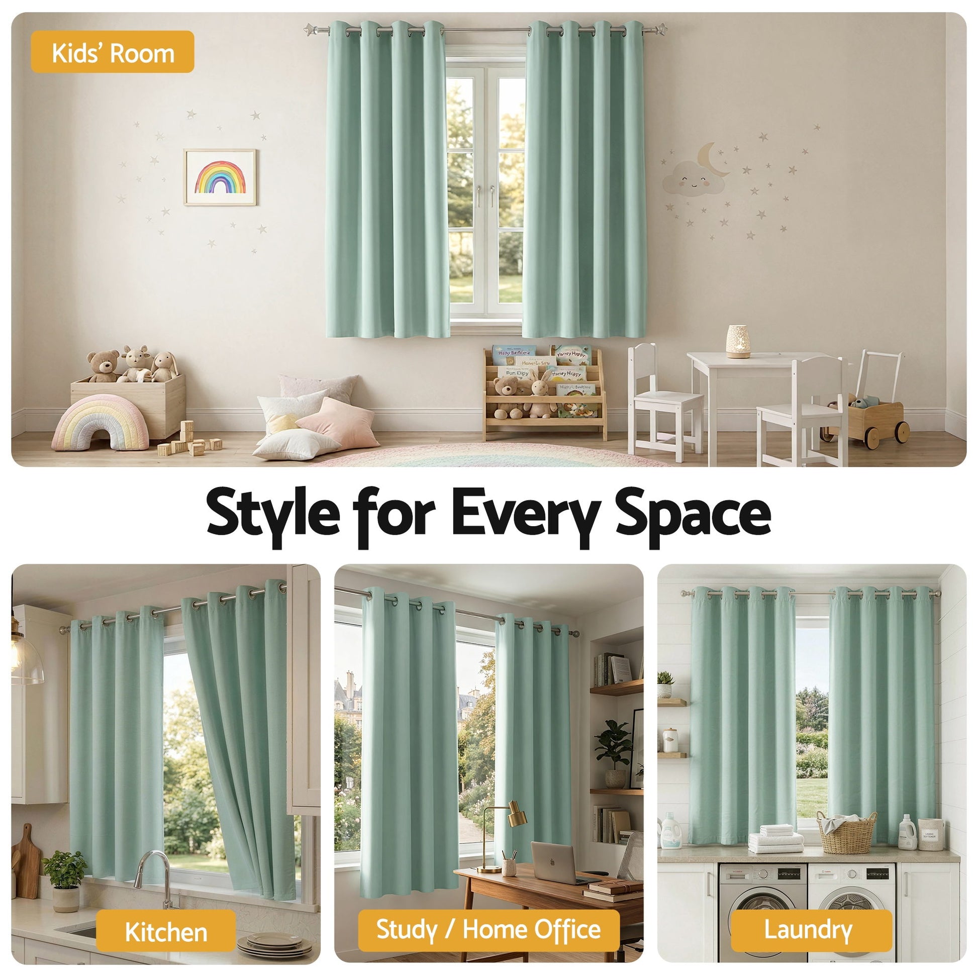 Artiss Blockout Curtains 2X 132x160cm Thermal Insulated Eyelet Drapes Green - Image 7