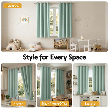 Artiss Blockout Curtains 2X 132x160cm Thermal Insulated Eyelet Drapes Green - Image 7