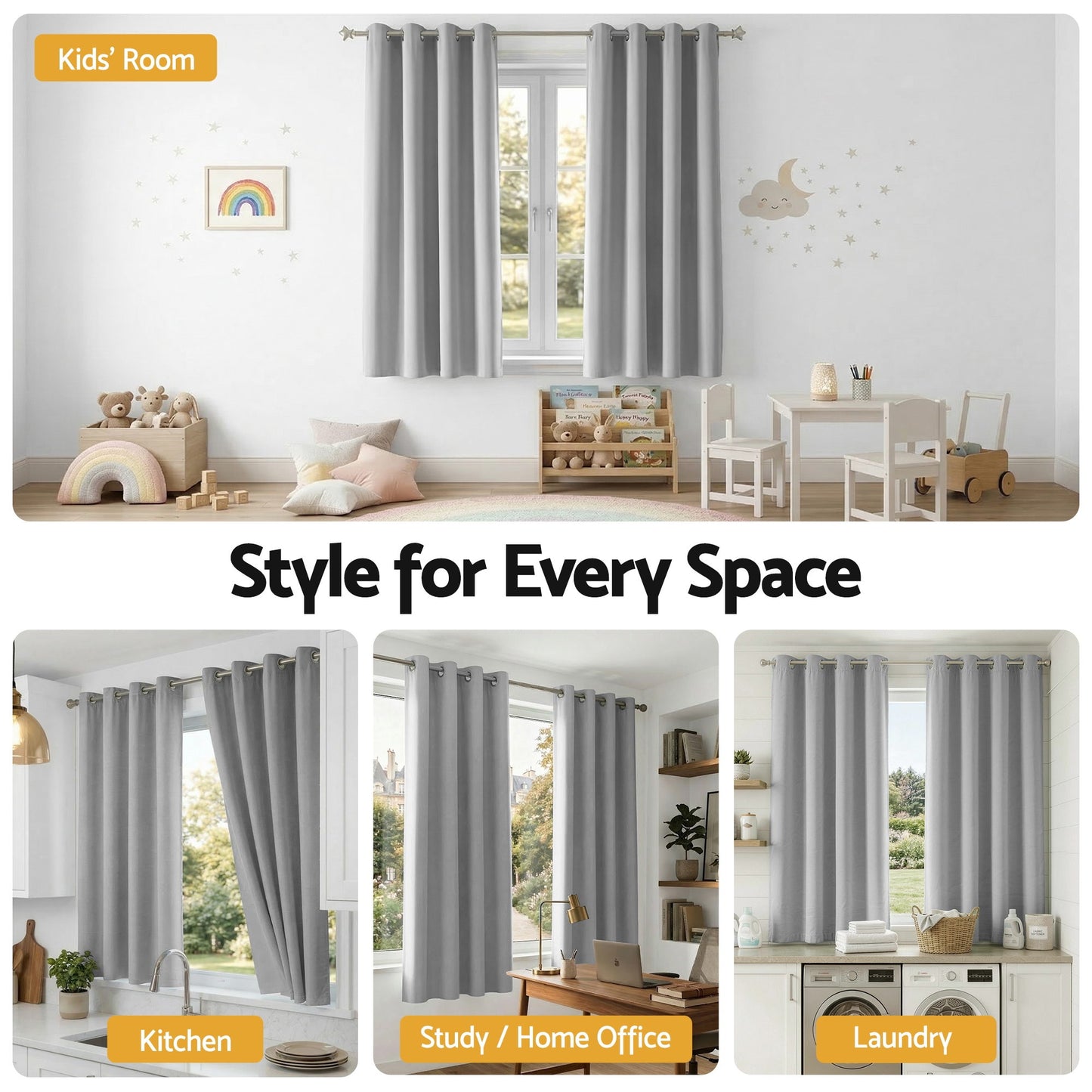Artiss Blockout Curtains 2X 132x160cm Thermal Insulated Eyelet Drapes Grey - Image 7