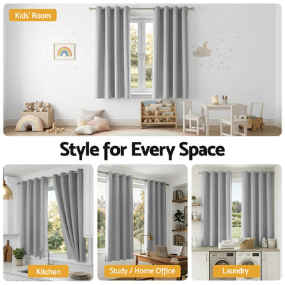 Artiss Blockout Curtains 2X 132x160cm Thermal Insulated Eyelet Drapes Grey - Image 7