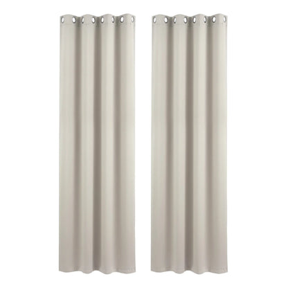 Artiss Blockout Curtains 2X 132x213cm Thermal Insulated Eyelet Drapes Beige - Image 2