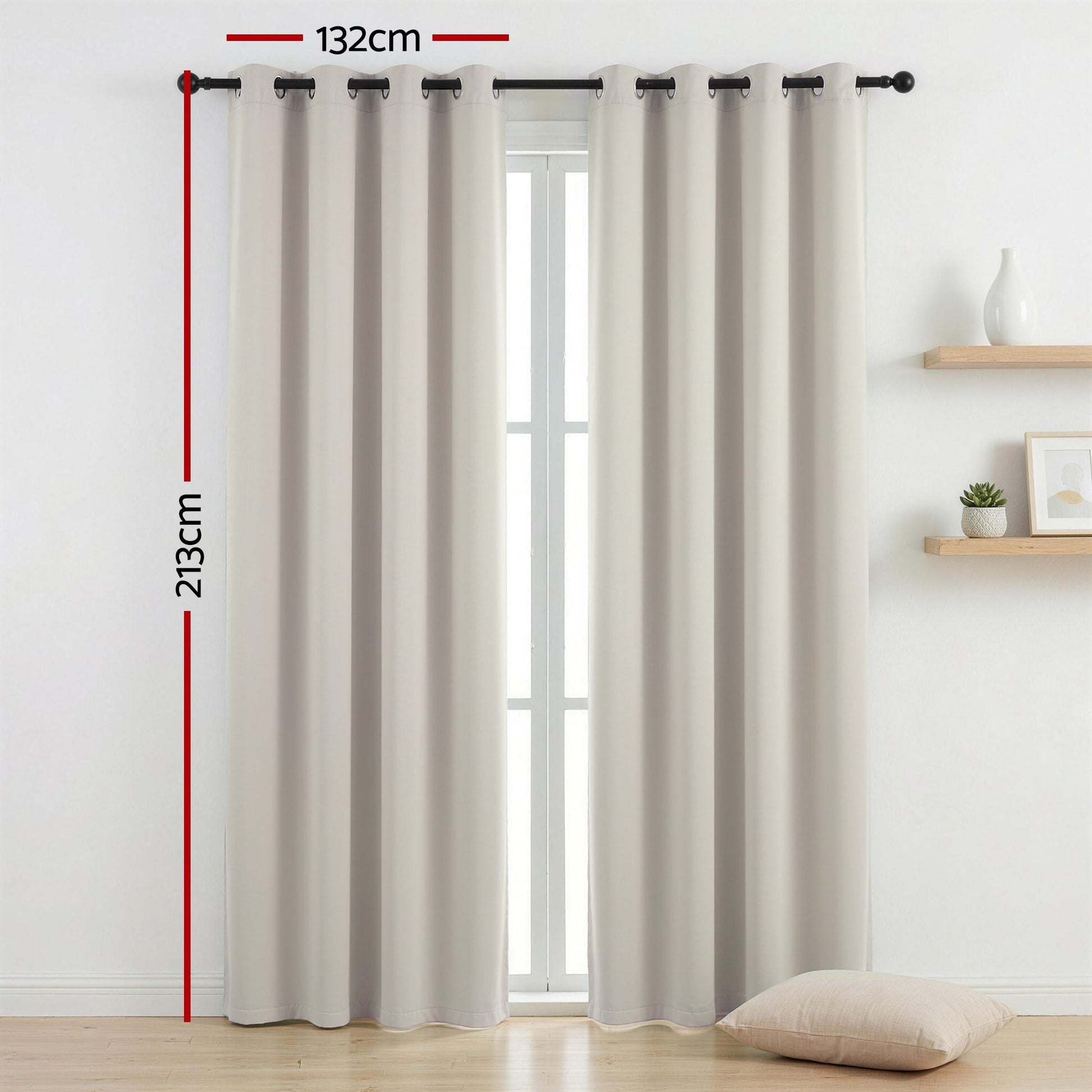 Artiss Blockout Curtains 2X 132x213cm Thermal Insulated Eyelet Drapes Beige - Image 3