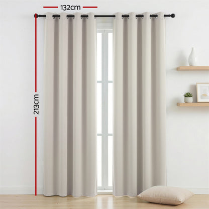 Artiss Blockout Curtains 2X 132x213cm Thermal Insulated Eyelet Drapes Beige - Image 3