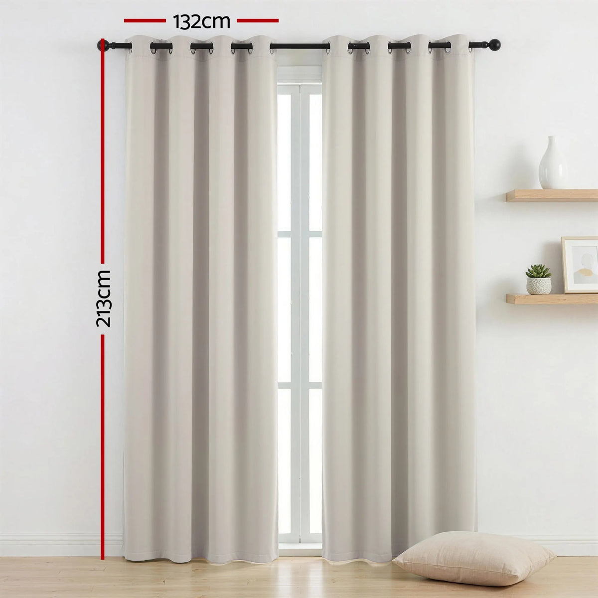 Artiss Blockout Curtains 2X 132x213cm Thermal Insulated Eyelet Drapes Beige - Image 3