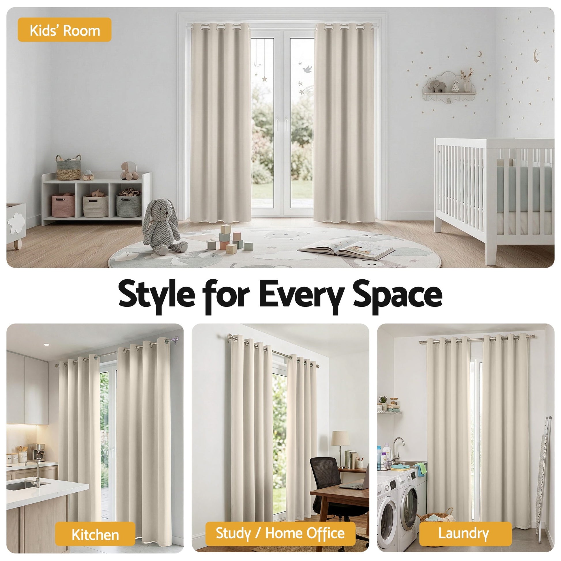Artiss Blockout Curtains 2X 132x213cm Thermal Insulated Eyelet Drapes Beige - Image 7