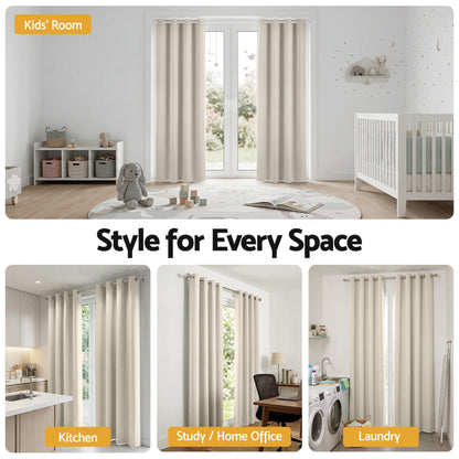 Artiss Blockout Curtains 2X 132x213cm Thermal Insulated Eyelet Drapes Beige - Image 7