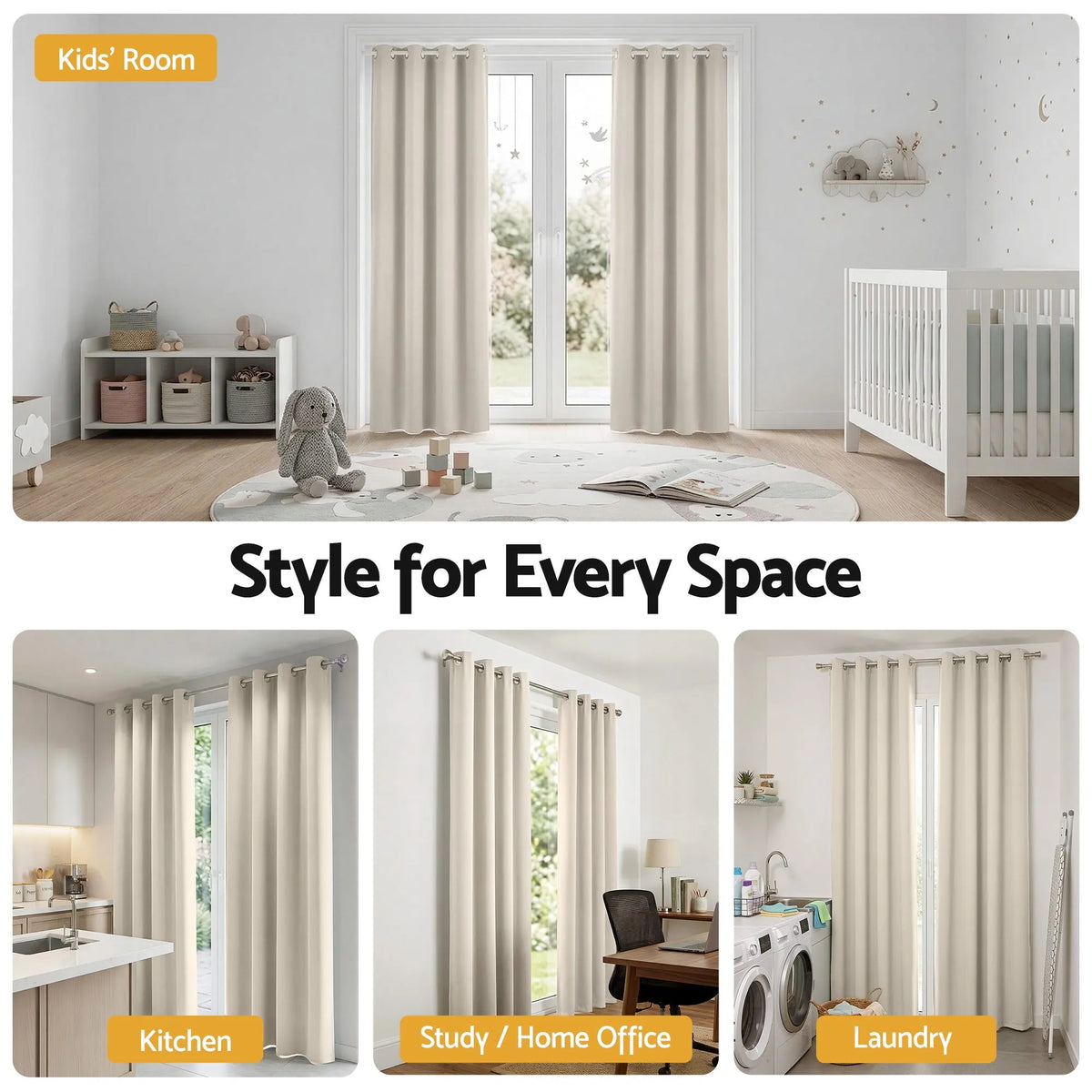 Artiss Blockout Curtains 2X 132x213cm Thermal Insulated Eyelet Drapes Beige - Image 7