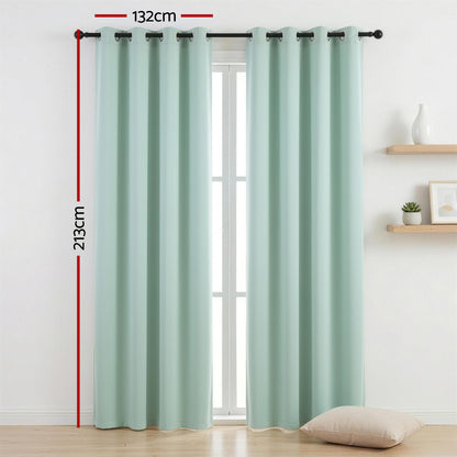 Artiss Blockout Curtains 2X 132x213cm Thermal Insulated Eyelet Drapes Green - Image 3