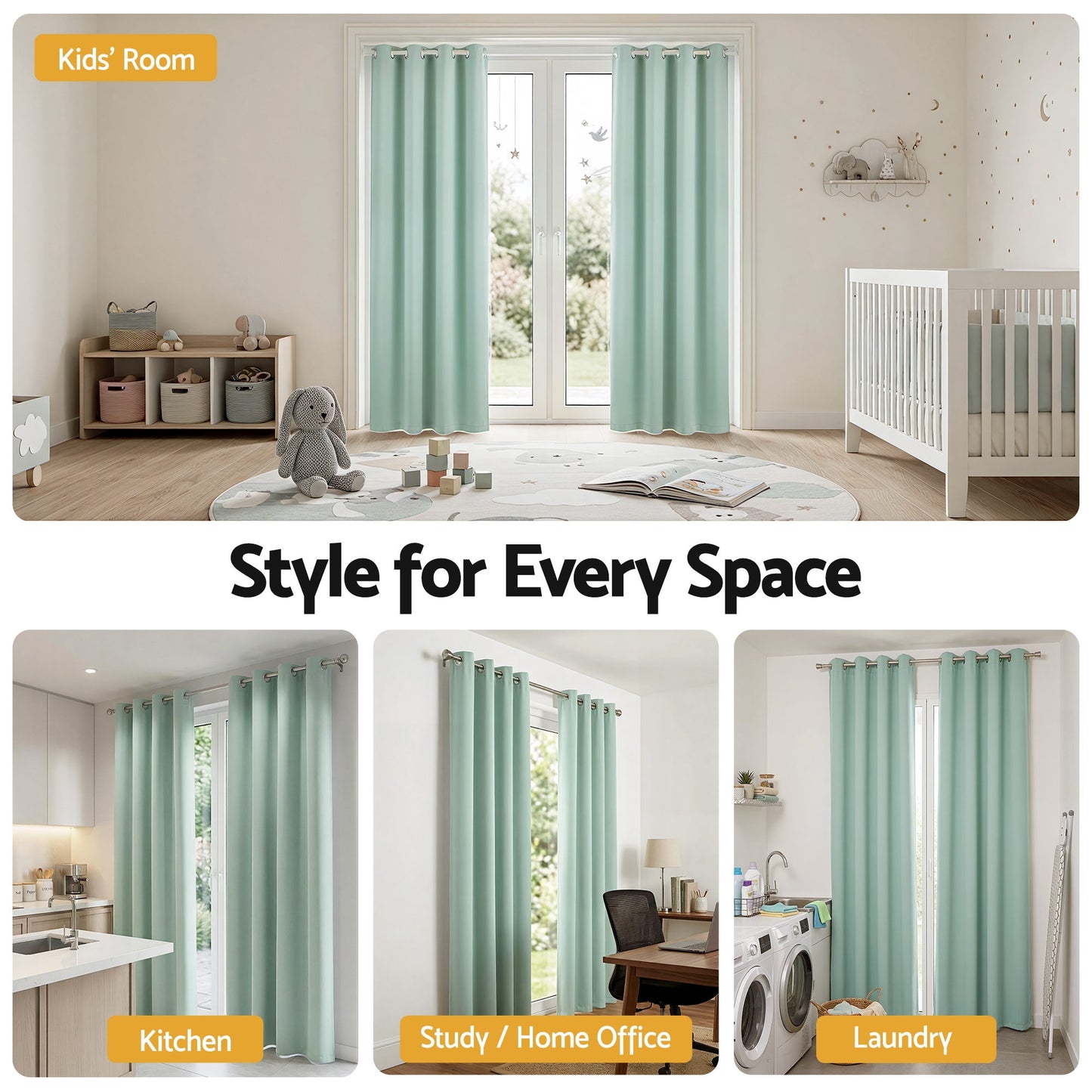 Artiss Blockout Curtains 2X 132x213cm Thermal Insulated Eyelet Drapes Green - Image 7