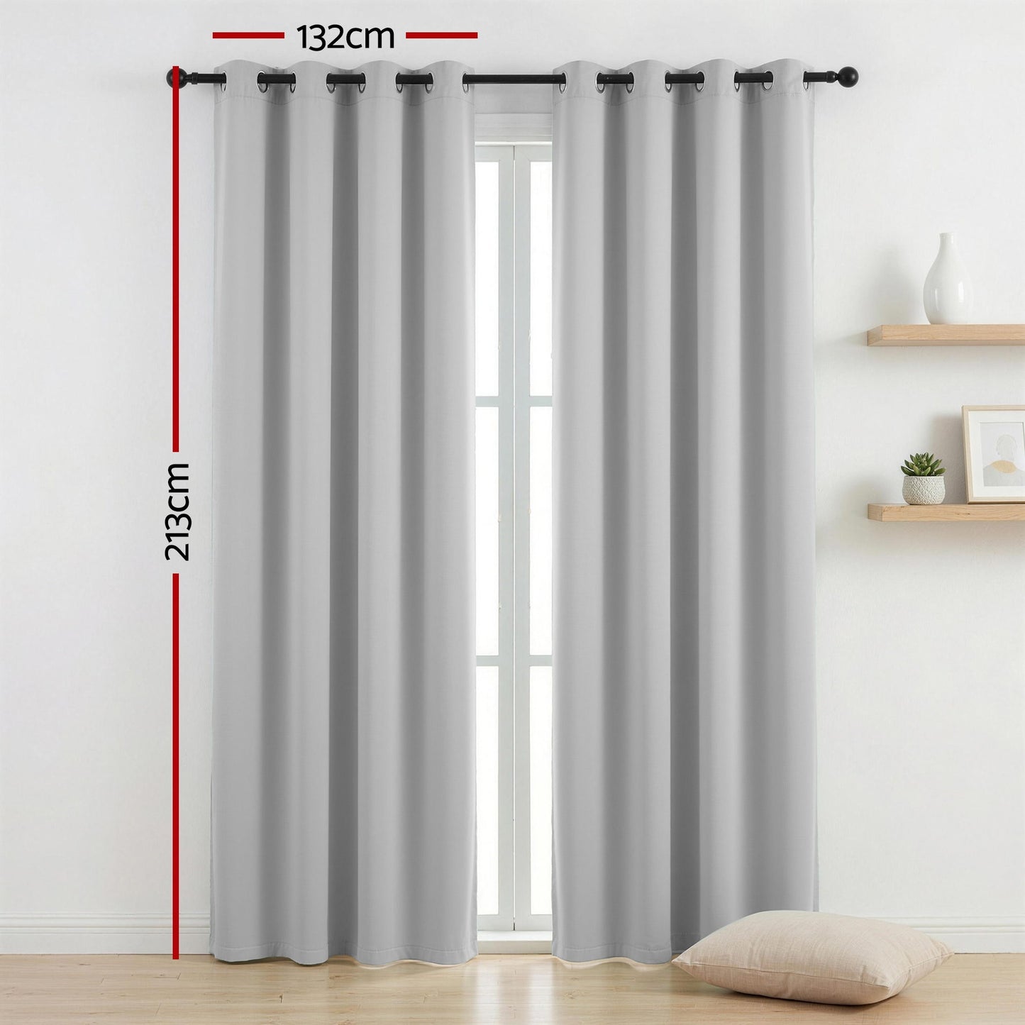 Artiss Blockout Curtains 2X 132x213cm Thermal Insulated Eyelet Drapes Grey - Image 3