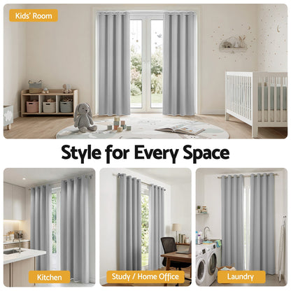 Artiss Blockout Curtains 2X 132x213cm Thermal Insulated Eyelet Drapes Grey - Image 7