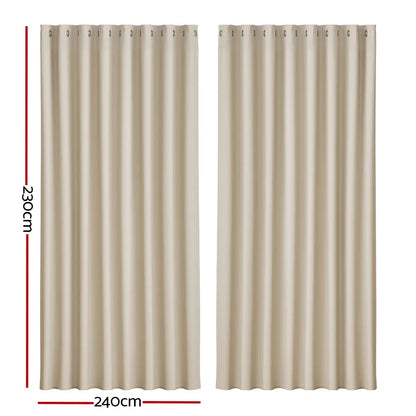 Artiss 2X Blockout Curtains Eyelet 240x230cm Beige - Image 2
