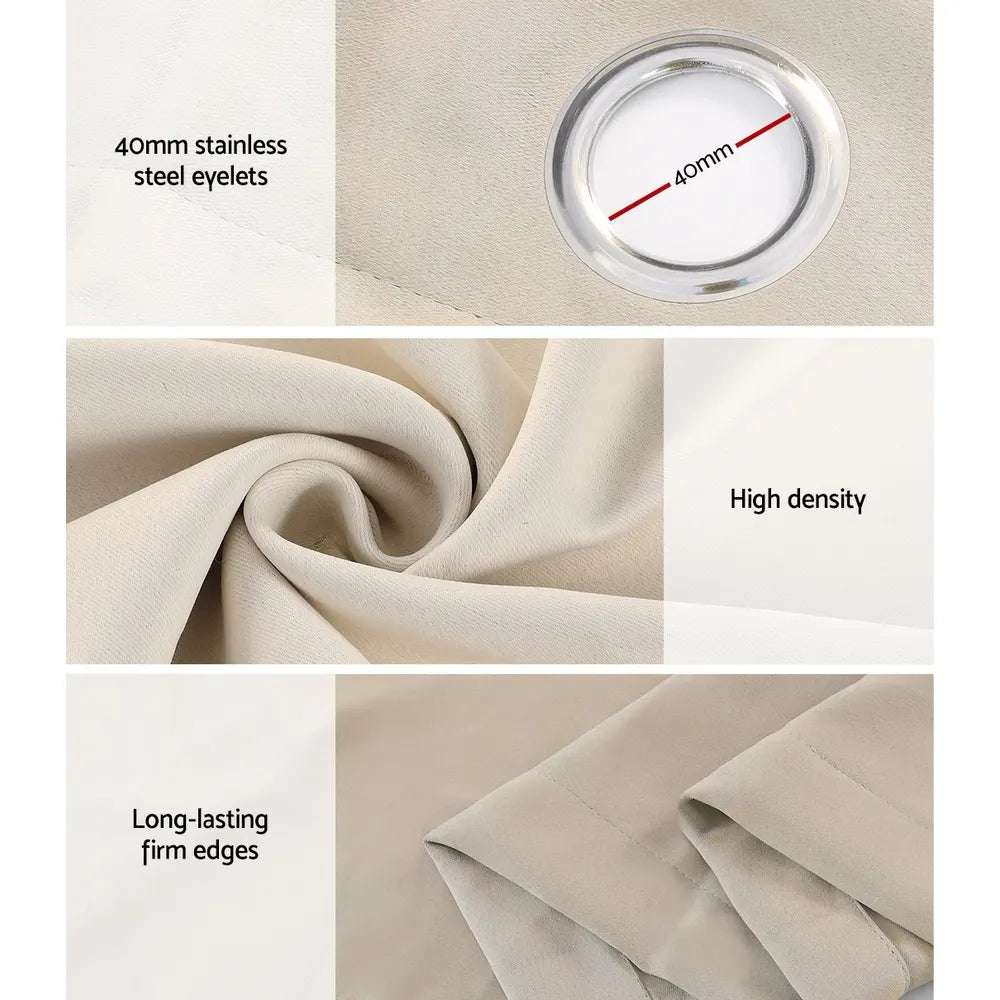 Artiss 2X Blockout Curtains Eyelet 240x230cm Beige - Image 6