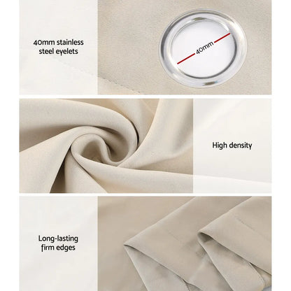 Artiss 2X Blockout Curtains Eyelet 240x230cm Beige - Image 6