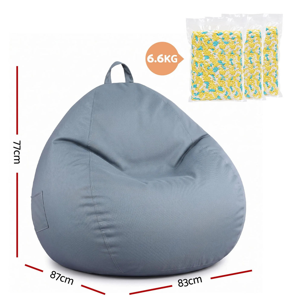 Artiss Outdoor Bean Bag Chair with Filler Splash-Proof Beanbag Sofa for Adults Teens Kids DIY Stuffable Bean Bag for Patio Poolside Relaxing, Grey - Image 3