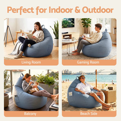 Artiss Outdoor Bean Bag Chair with Filler Splash-Proof Beanbag Sofa for Adults Teens Kids DIY Stuffable Bean Bag for Patio Poolside Relaxing, Grey - Image 7