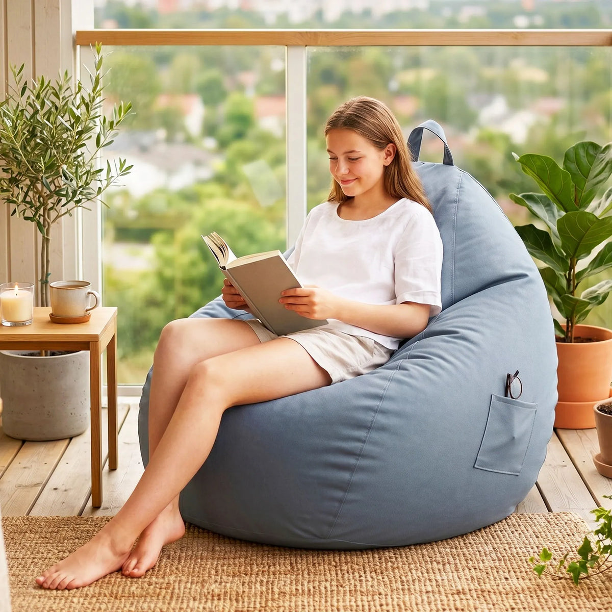 Artiss Outdoor Bean Bag Chair with Filler Splash-Proof Beanbag Sofa for Adults Teens Kids DIY Stuffable Bean Bag for Patio Poolside Relaxing, Grey - Image 9