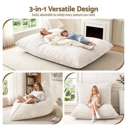 Artiss 3 in 1 Bean Bag Chair Cover (No Filler) Convertible Bean Bag for Adults, Corduroy Stuffed Animal Storage Bean Bag Cover Washable for Living Room Bedroom, Beige - Image 7