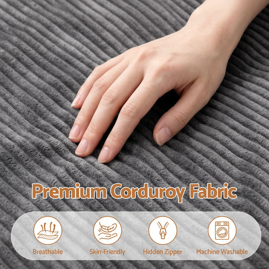 Artiss 3 in 1 Bean Bag Chair Cover (No Filler) Convertible Bean Bag for Adults, Corduroy Stuffed Animal Storage Bean Bag Cover Washable for Living Room Bedroom, Grey - Image 4