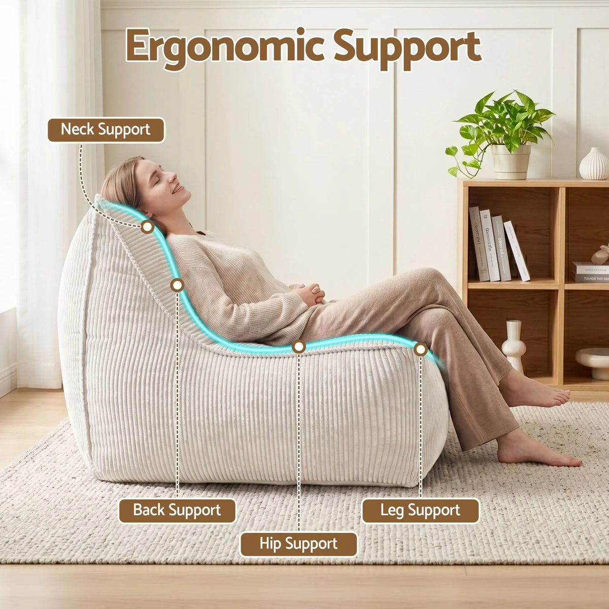 Artiss Bean Bag Chair Cover (No Filler) Soft Corduroy Stuffed Animal Storage Bean Bag Cover for Adults, Washable Lazy Sofa Cover for Living Room Bedroom, Beige - Image 7