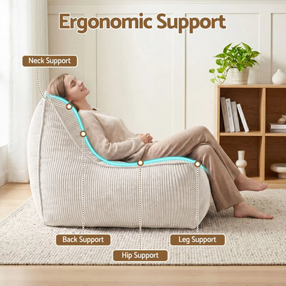 Artiss Bean Bag Chair Cover (No Filler) Soft Corduroy Stuffed Animal Storage Bean Bag Cover for Adults, Washable Lazy Sofa Cover for Living Room Bedroom, Beige - Image 7