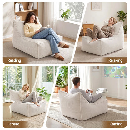 Artiss Bean Bag Chair Cover (No Filler) Soft Corduroy Stuffed Animal Storage Bean Bag Cover for Adults, Washable Lazy Sofa Cover for Living Room Bedroom, Beige - Image 8