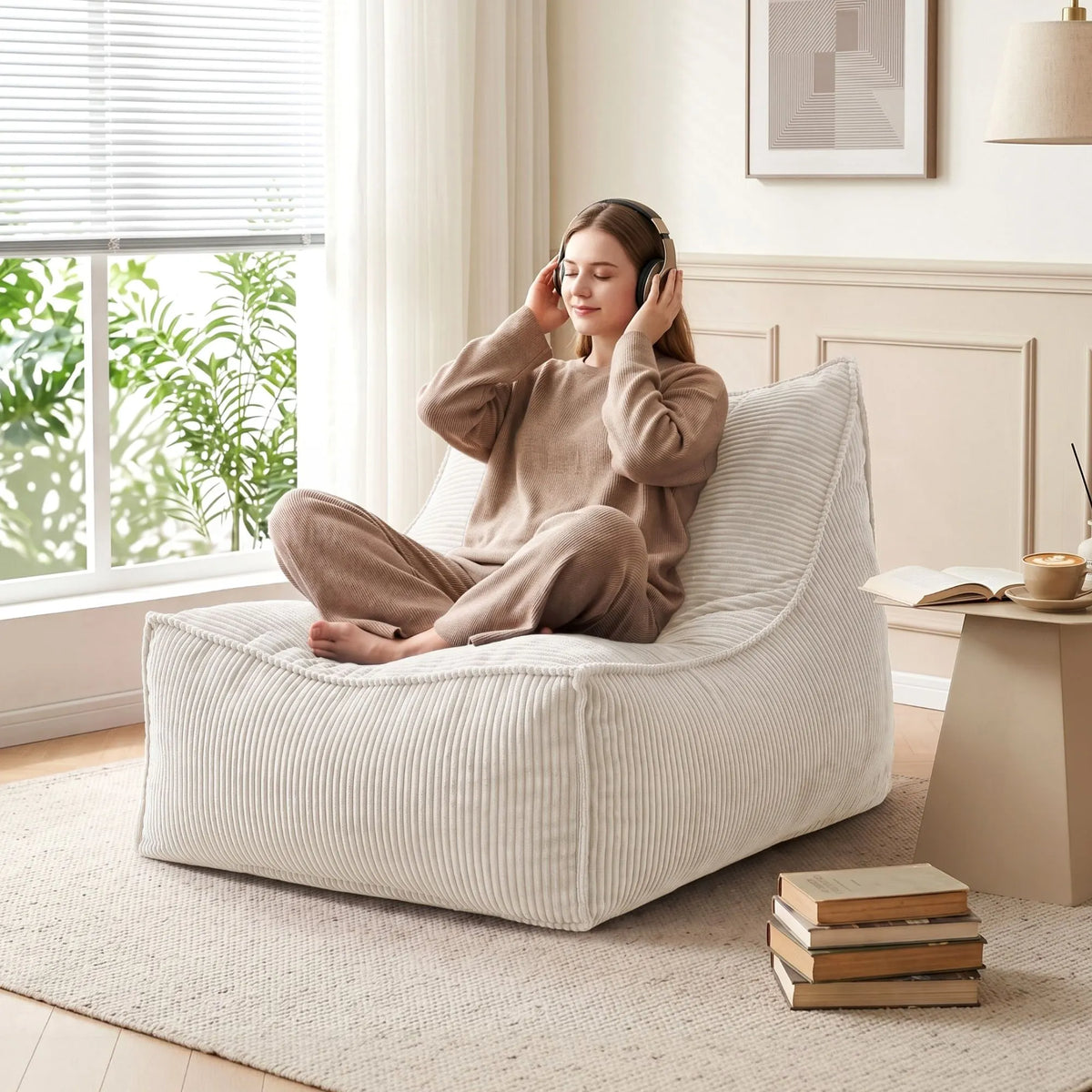 Artiss Bean Bag Chair Cover (No Filler) Soft Corduroy Stuffed Animal Storage Bean Bag Cover for Adults, Washable Lazy Sofa Cover for Living Room Bedroom, Beige - Image 9