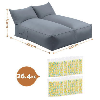 Artiss Outdoor Bean Bag Chair with Filler 2 Seater Beanbag Lounge Adults Splash-Proof Large Bean Bag Cover with Filling for Patio Poolside Relaxing Indoor, Grey - Image 2