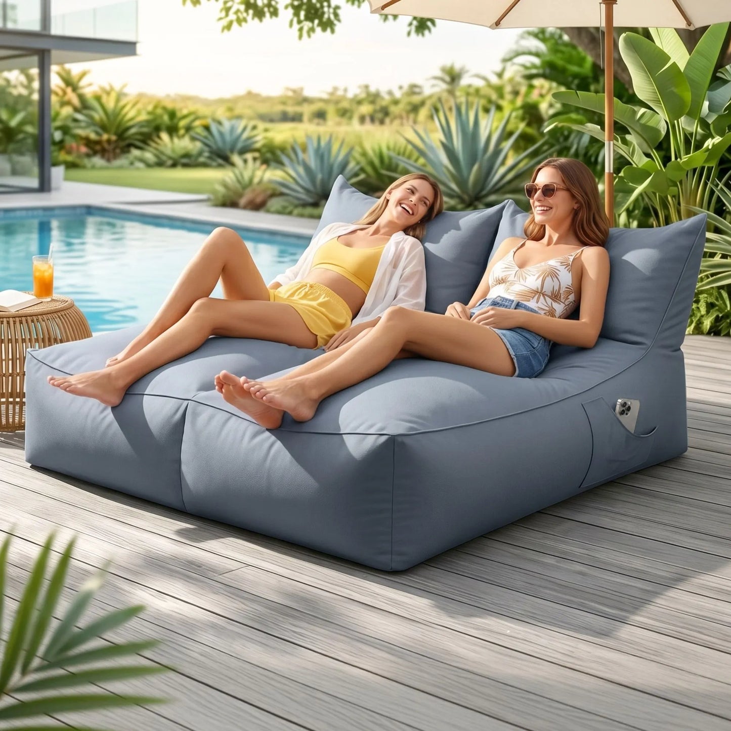 Artiss Outdoor Bean Bag Chair with Filler 2 Seater Beanbag Lounge Adults Splash-Proof Large Bean Bag Cover with Filling for Patio Poolside Relaxing Indoor, Grey - Image 9