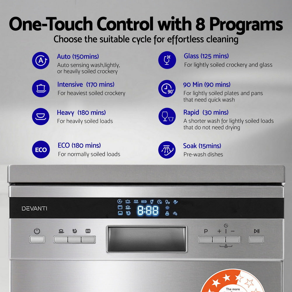 Devanti 10 Place Settings Freestanding Dishwasher Silver - Image 5