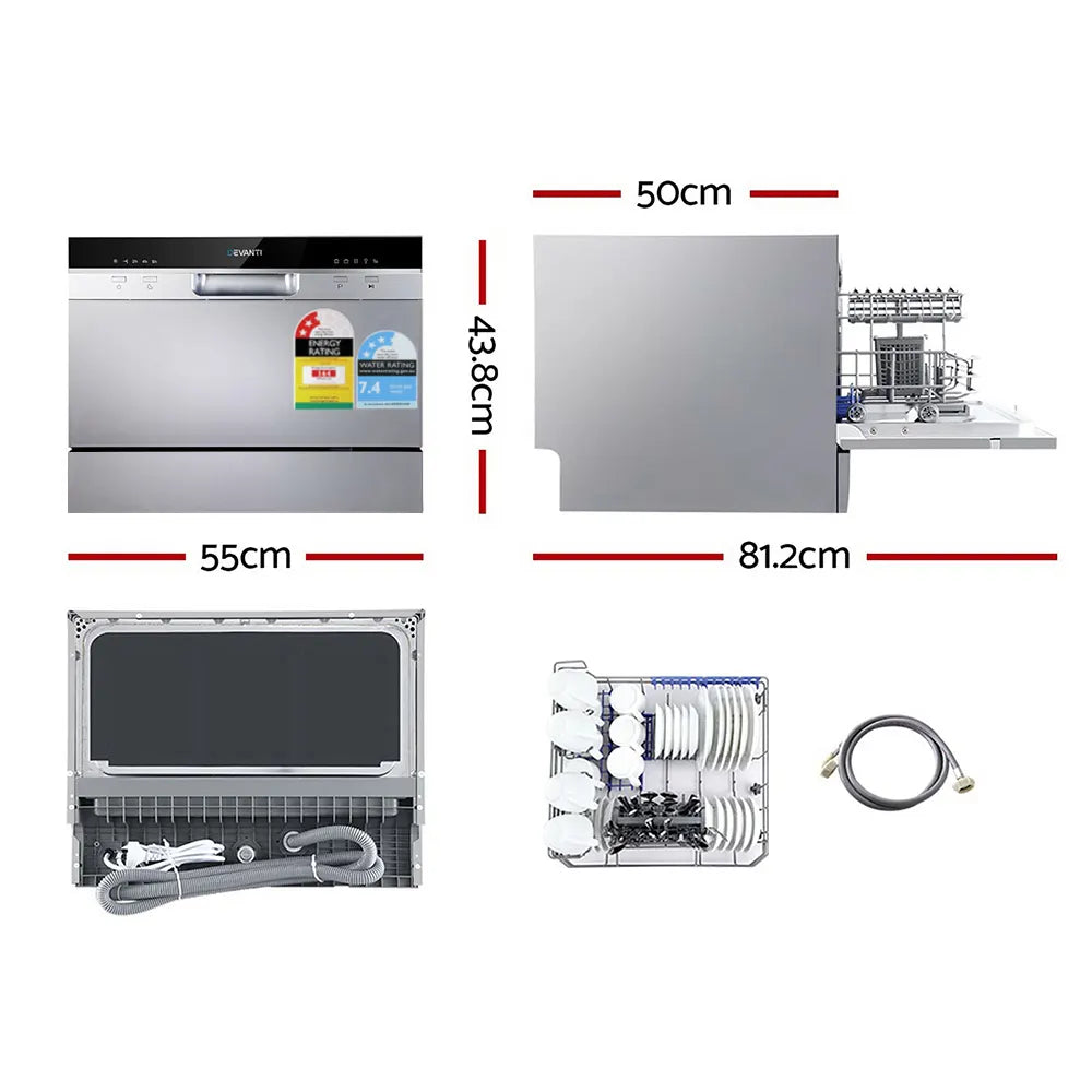 Devanti 6 Place Settings Benchtop Dishwasher Sliver - Image 2
