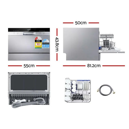 Devanti 6 Place Settings Benchtop Dishwasher Sliver - Image 2