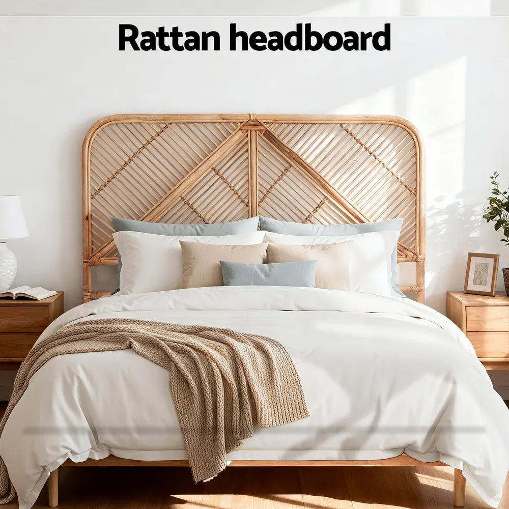 Artiss Bed Headboard Double Bedhead Rattan - FRED Pine - Image 5