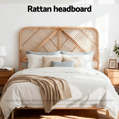 Artiss Bed Headboard Double Bedhead Rattan - FRED Pine - Image 5